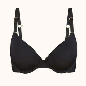 NWOT WearLively/Lively All Day T-shirt Bra Jet Black w/ Mesh Wings Sz 34F